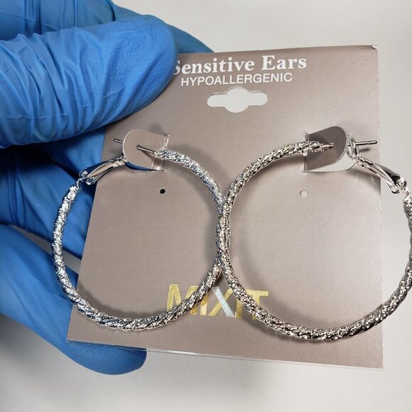 MIXIT Hypoallergenic Silver Tone Twisted Rope Hoop Earrings – Women’s Jewelry - Picture 9 of 9